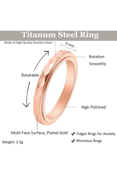 erorex 3mm Titanium Steel Fidget Anxiety Rings for Women Men,Wave Spinner Rings for Women,Rhombus...