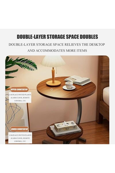 Roam shop 2 Tiers Round End Table, C Shaped Coffee Table, Modern Nightstand Bedside Table Save Space 40*30CM