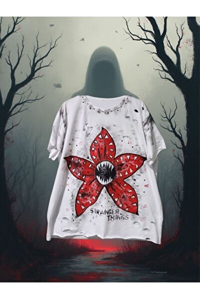 TİWO DİJİTAL STRANGER THİNGS DEMOGORGON ÖZEL TASARIM EL BOYAMASI TSHİRT