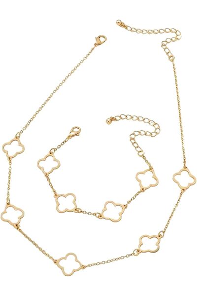 erorex مجموعة مجوهرات الأزياء تحتوي على قلادة واحدة وسوار بأربع أوراق لإطلالة يومية