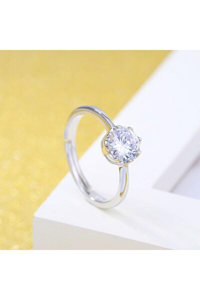 erorex Bling Queen Women's Silver Plated Polished Stone Adjustable Ring