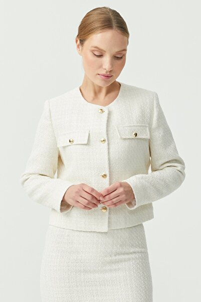 PAULMARK Jachetă scurtă pentru femei cu detaliu cu nasturi