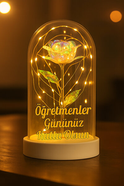 ALSHOP Öğretmenler Gününüz Kutlu Olsun Yazılı Led Işıklı Solmayan Güllü Gece ...
