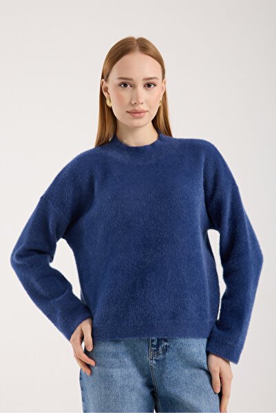 Clothes Fast Women's Indigo Beard Yarn Half Turtleneck Knitwear Sweater