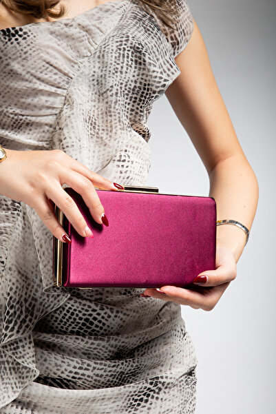 LİLLA Women's Burgundy Satin Gold Buckle Shoes Combination Evening Dress Bag