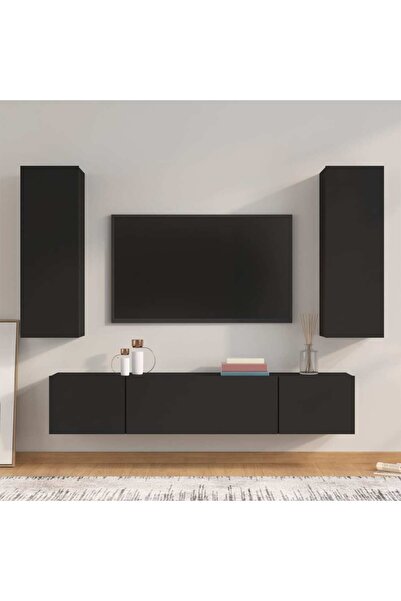 vidaxl 4 Piece TV Cabinet Set Black Engineered Wood