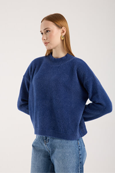 Clothes Fast Women's Indigo Beard Yarn Half Turtleneck Knitwear Sweater