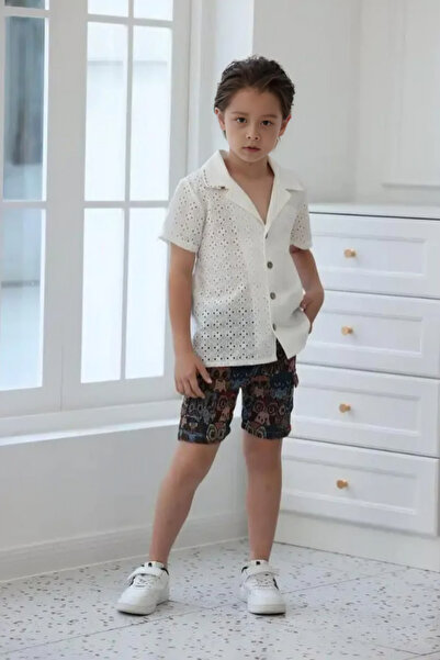 Alesaei-mondo tondo Boys' shorts with owl print 4118