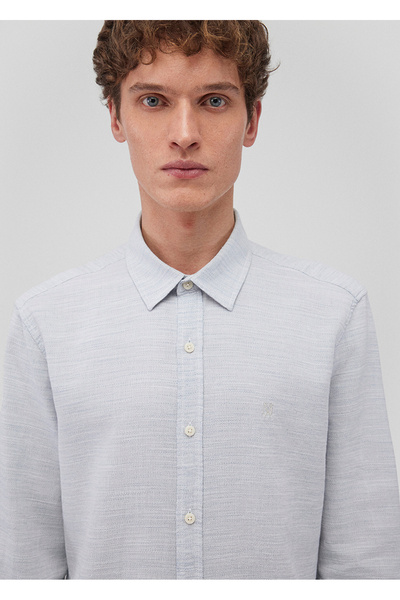 Mavi Slim Fit Slim Fit Pocketless Long Sleeve Men's Shirt Dmk..Blue