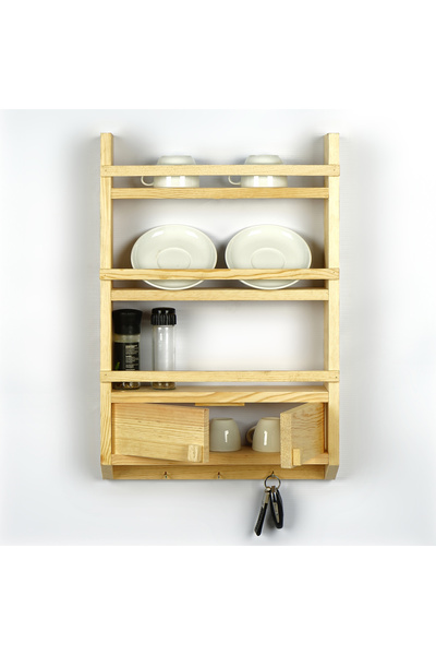 WOODENSA Ahşap Baharatlık Terek Mutfak Rafı Baharat Rafı Naturel