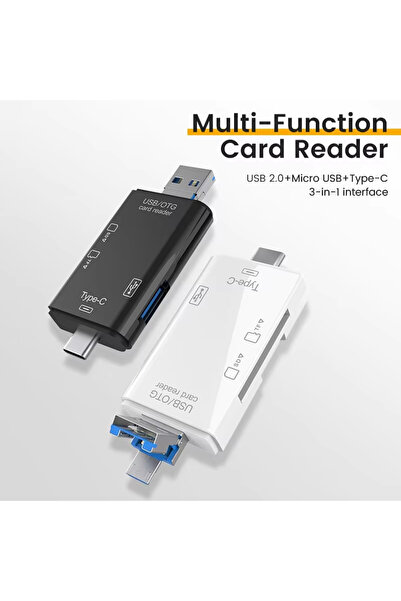 Fabrilux 6-in-1 Multifunctional Hub - Card Reader / USB / Type-C / OTG / TF / SD (White)