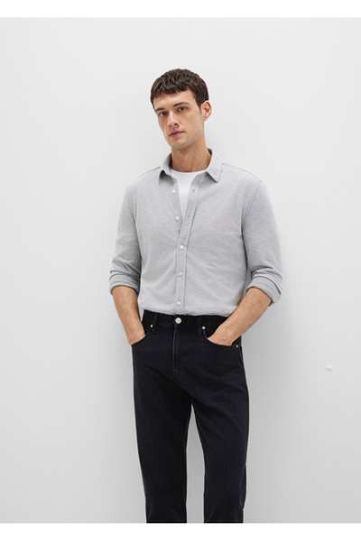 Mavi Gray Men's Shirt Fitted Plain Shirt M0211513-80018 Long Sleeve Shirt