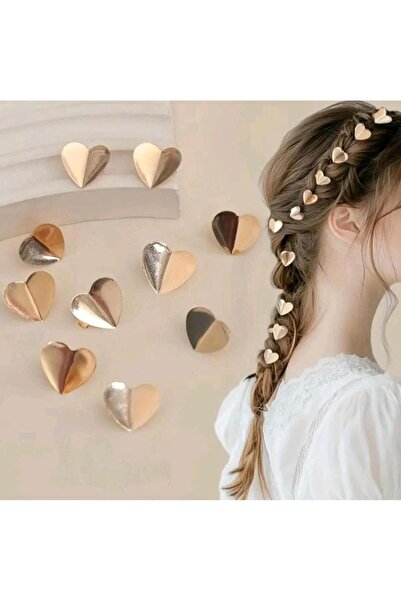 REBORN DESIGN Heart Model Gold Color 10-Piece Metal Charm Hair Ring