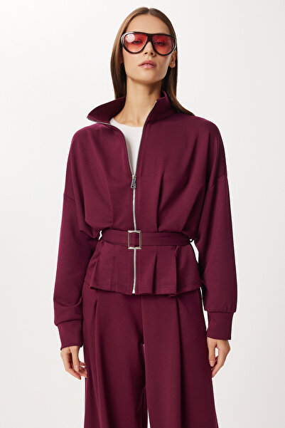 Lovelyİstanbul Belted Top and Bottom Modal Set Lby0024 Mürdüm