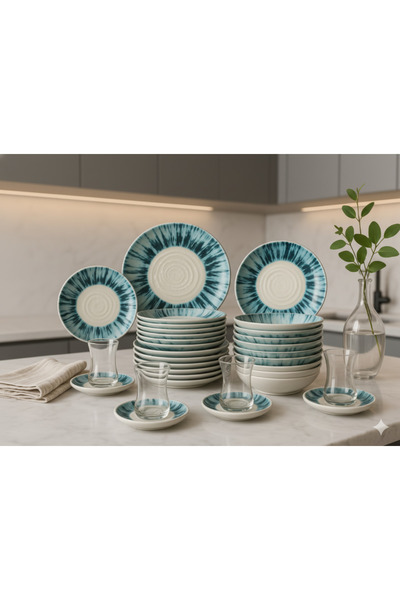 ozo 36 Pcs Luxury Turkish Porcelain Family Dinner Set / Dinnerware - Complete Set for 6 Persons | 1201