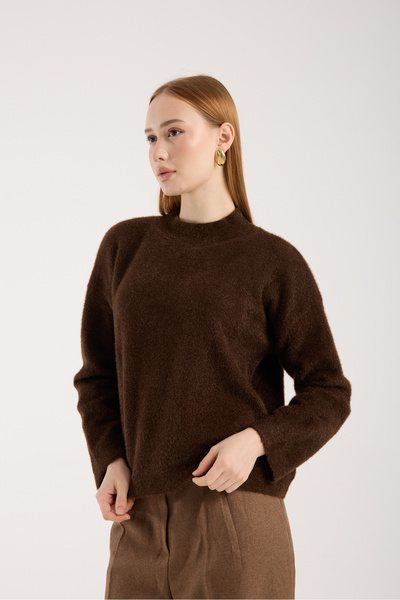 Clothes Fast Women's Bitter Brown Beard Yarn Half Turtleneck Knitwear Sweater