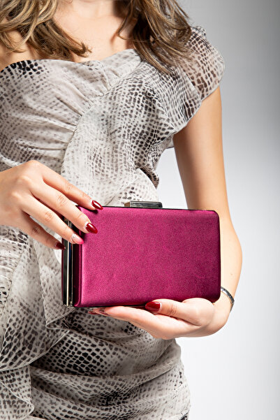 LİLLA Women's Portfolio Box Evening Dress Burgundy Satin Bag