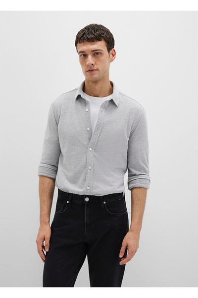 Mavi Gray Men's Shirt Fitted Plain Shirt M0211513-80018 Long Sleeve Shirt