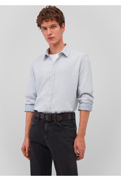 Mavi Slim Fit Slim Fit Pocketless Long Sleeve Men's Shirt Dmk..Blue