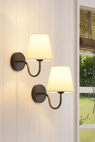 VENON 2 Pieces Katya Electric Black Cream Lampshade with Hat 💎 Wall Sconce Bedside Lighting Sconce