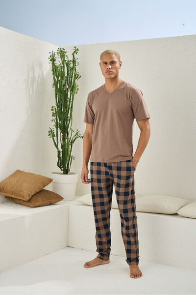 KLY 100% Cotton Men's Plus Size V-Neck Pajama Set Stylish Design