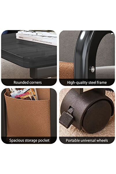 CHOIWIN 【C-Shaped Mobile Side Table with Wheels】3-Layer Storage Rolling Sofa Side Table– End Table