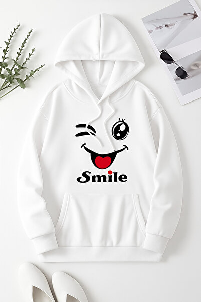 PENTHİLUS بغطاء رأس ، سترة رياضية مريحة ذات ملمس ناعم مع طباعة ابتسامة لطيفة ...