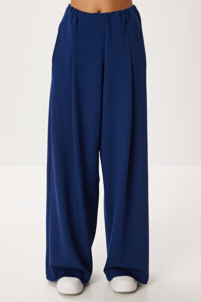 Lovelyİstanbul Belted Top and Bottom Modal Set Lby0024 Dark Blue