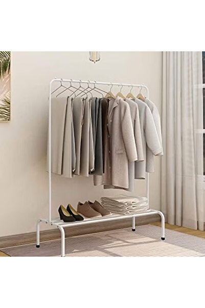 KEKE 2-Tier Stainless Steel Shoes Rack and Coat Hanging Stand for Home