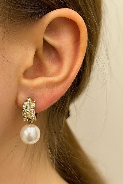 TAKIŞTIR Gold Color Pearl Detailed Earrings (Pair)