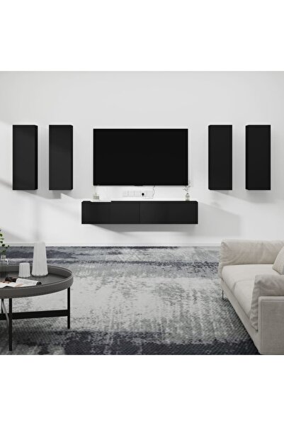 vidaxl 6 Piece TV Cabinet Set Black Engineered Wood