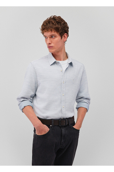 Mavi Slim Fit Slim Fit Pocketless Long Sleeve Men's Shirt Dmk..Blue