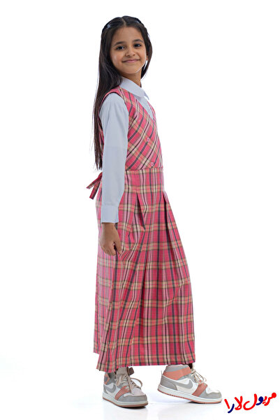 maryool lara مريول وردي كاروهات غامق درجة رقم 4 موديل اربعة زرار