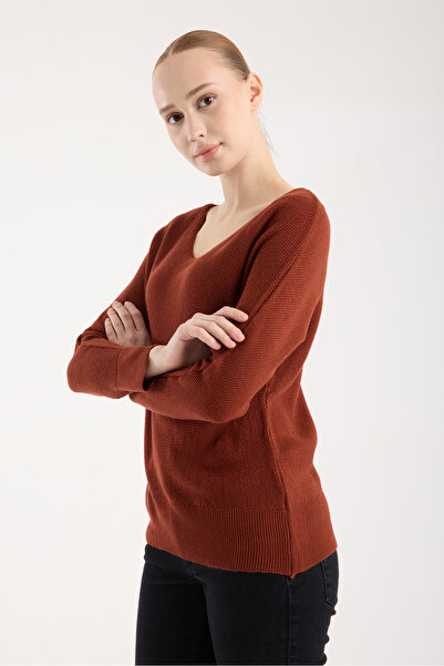WOMENTİ Crew Neck Long Sleeve Rice Knit Sweater