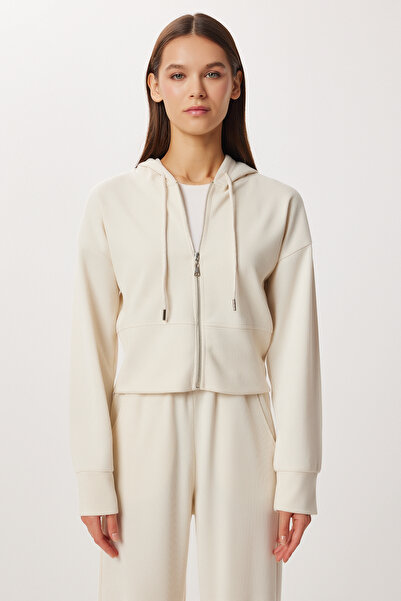 Lovelyİstanbul Hooded Zippered Knitted Top and Bottom Set Lci0049 Cream