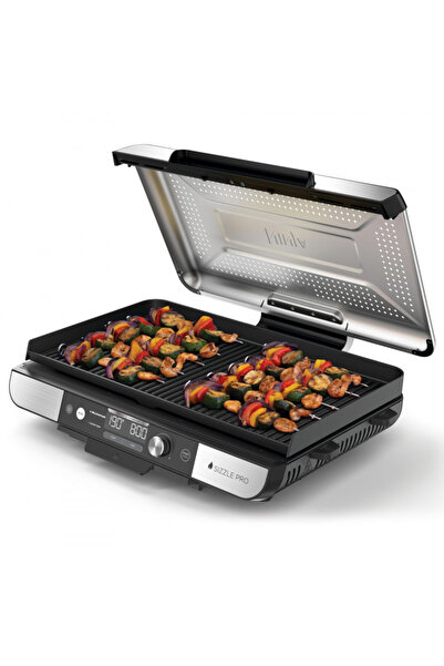 NINJA Electric grill Sizzle Pro XL GX101EU, 1800W, 120°-260°C, 2 ceramic plate, 10burger,Black/steel