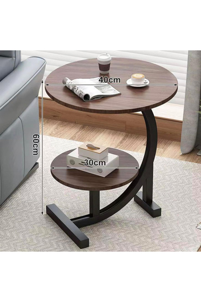 HayaBazaar 2 Tiers C-Shaped Side Table,Coffee Table, with Metal Frame, for Living Room, Bedroom (Brown-2 Tier)