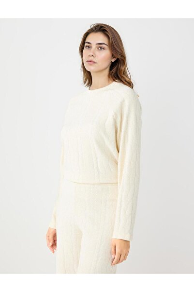 Jimmy Key Tricotat cu păr bej cu model guler rotund din material subțire Swea tricou