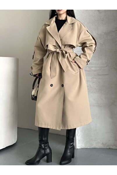 MYGİYİMİSTANBUL Trenci cu centură, cu nasturi, elegant, confortabil, ocaziona...