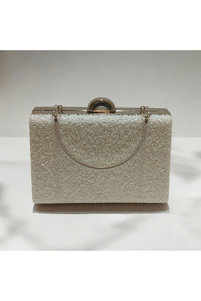 Butik Pearl-Looking Beaded Hard Box Evening Bag / Clutch Bag / with Shoulder Strap