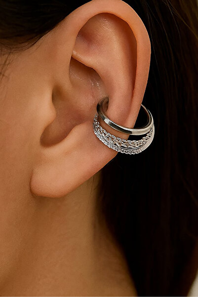 TAKIŞTIR Gümüş Renk Taş Detaylı Ear Cuff (Tek)