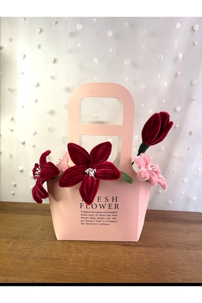 Mevalin flora Kadife Dokulu Lilyum Şönil Çiçek Aranjmanı