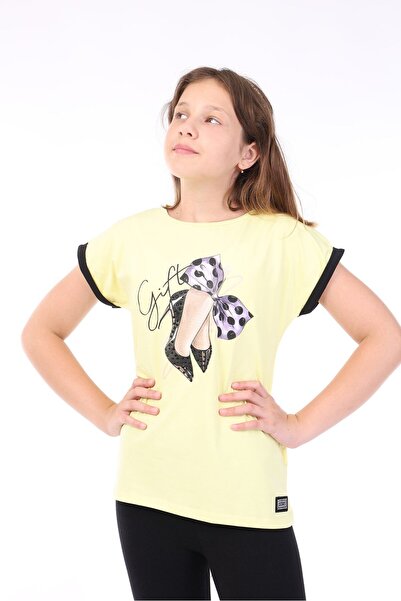 Toontoy Girl's Printed Crew Neck Short Sleeve T-Shirt