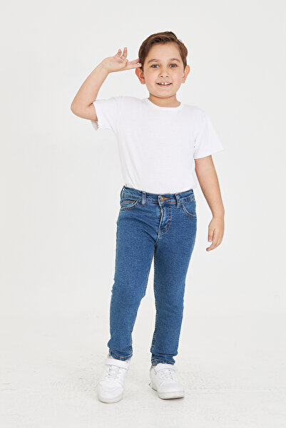 Lexsina Blue Boy's Casual Leg Slim Fit Jean Stretch Fabric Pants Adjustable Waist Elastic Lx-315A