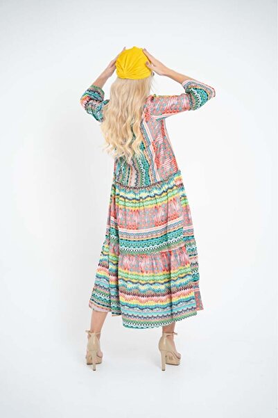 stellacloset Long Cotton-Textured Wavy Multicolor Dress 2025
