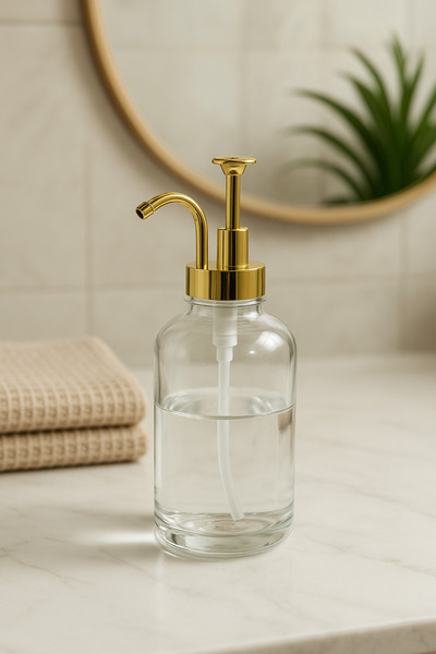 PERLAEVKAHVE موزع الصابون السائل ذو الرأس الزجاجي الذهبي - موزع أنيق لسطح طاو...