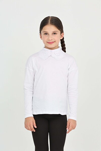 Toontoy Girls' Lace Peter Pan collar Long Sleeve T-Shirt
