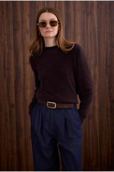 HEQA Thin Furry Basic Sweater Chestnut