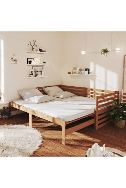 vidaxl Pull-out Day Bed without Mattress Honey Brown 2x(90x200)cm