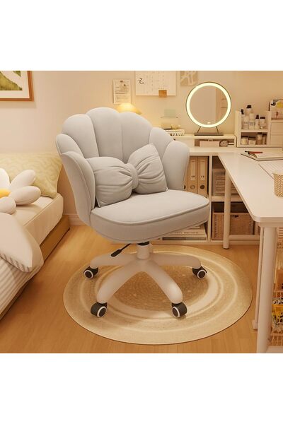 Generic Height Adjustable Makeup Chair 360ْ Swivel Vanity Chair with Padded Casters and Cushion- Grey